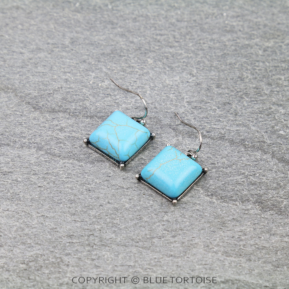 Western Square Stone Dangle Earrings