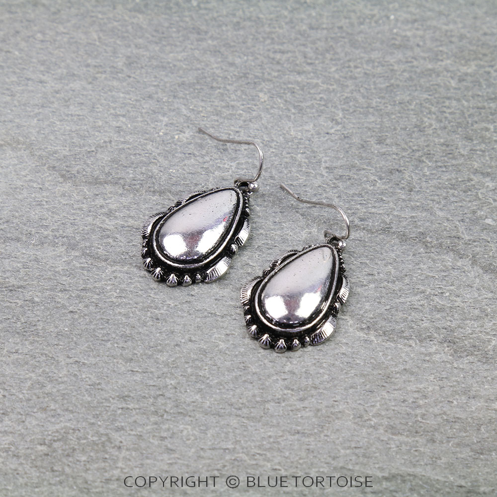 Western Ball TXR Concho Teardrop Dangle Earrings