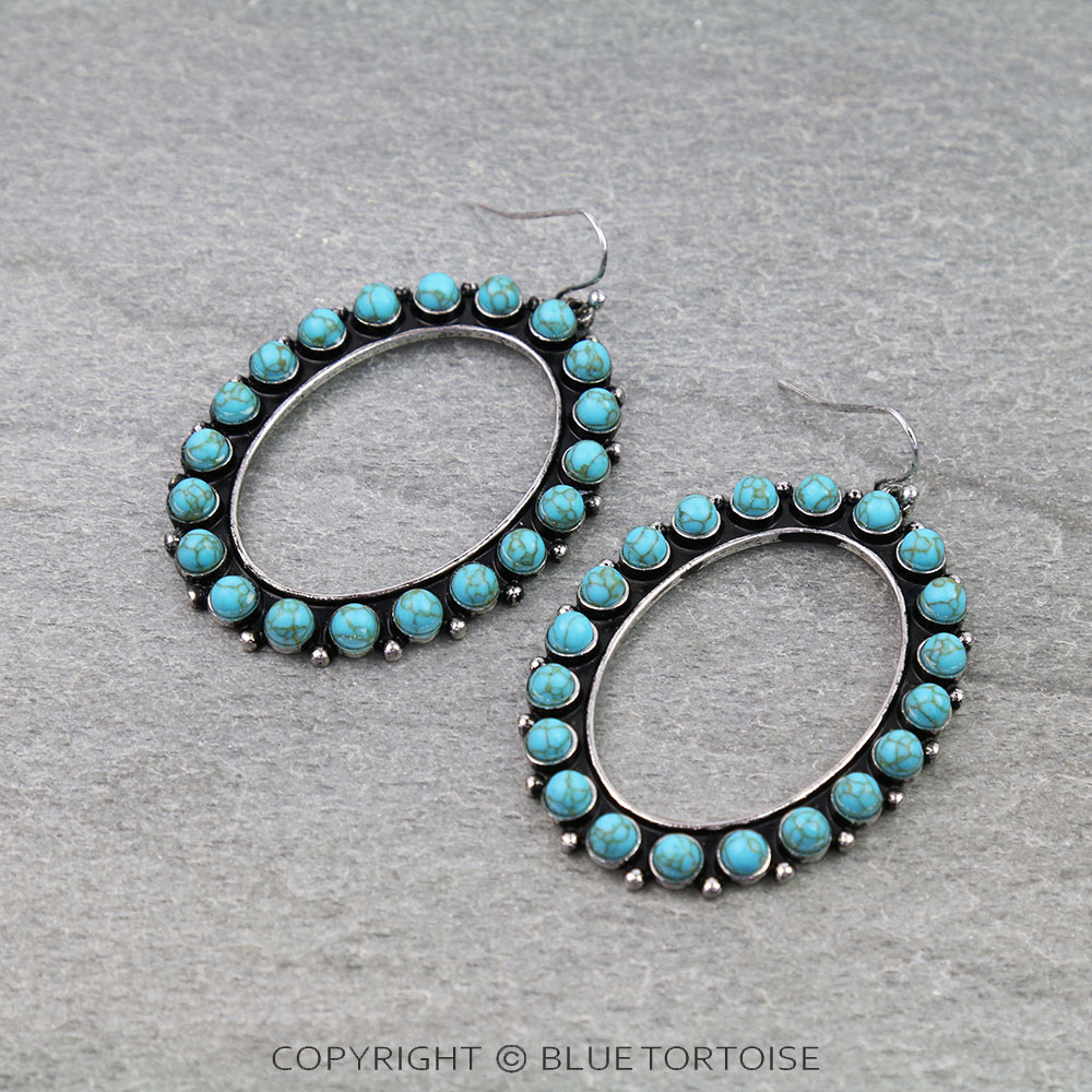 Western Oval Stone Dangle Earrings