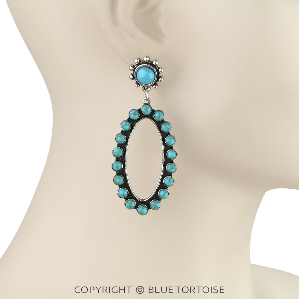 Western Oval Stone Stud Earrings - Image 2