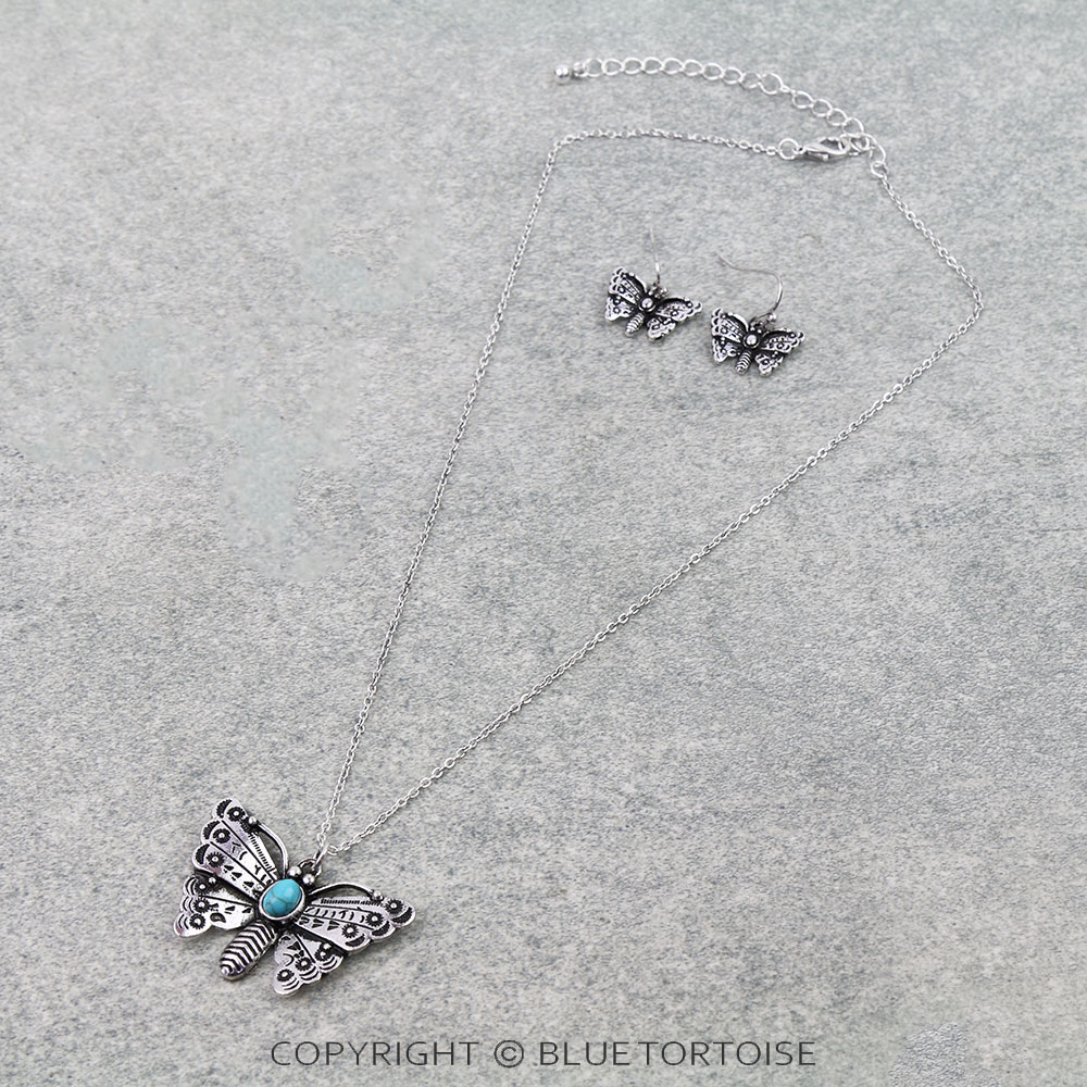 Western Butterfly Pendant Necklace Set