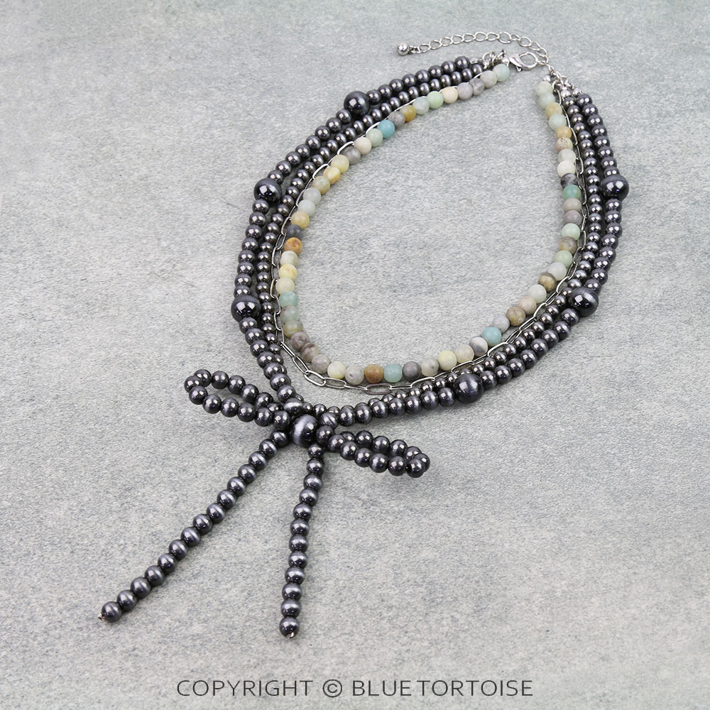 4 Layered Navajo Style Pearl Bow & Bead Necklace