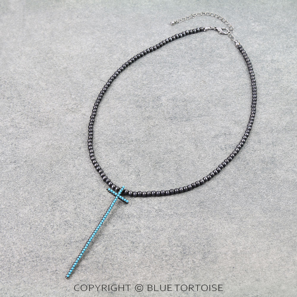 Western Cross Stone Pendant Necklace