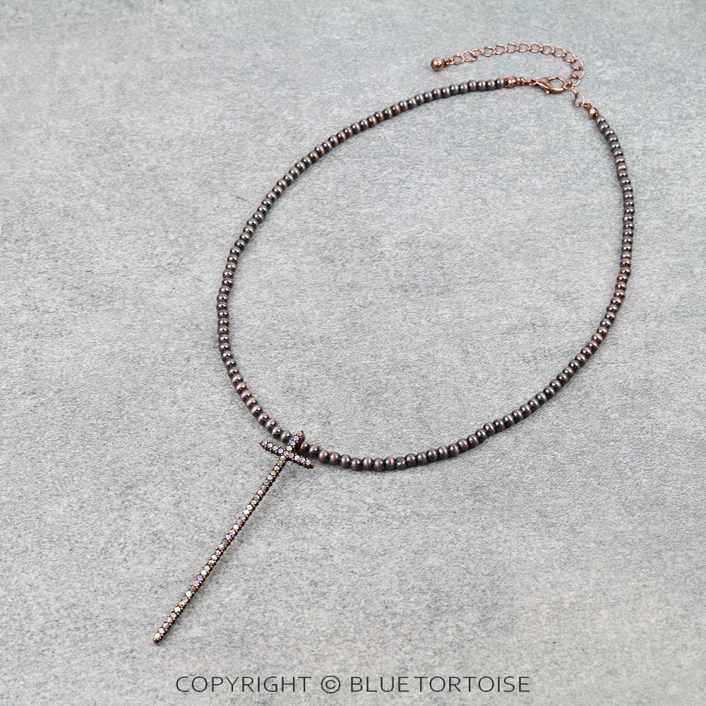 Western Cross Stone Pendant Necklace