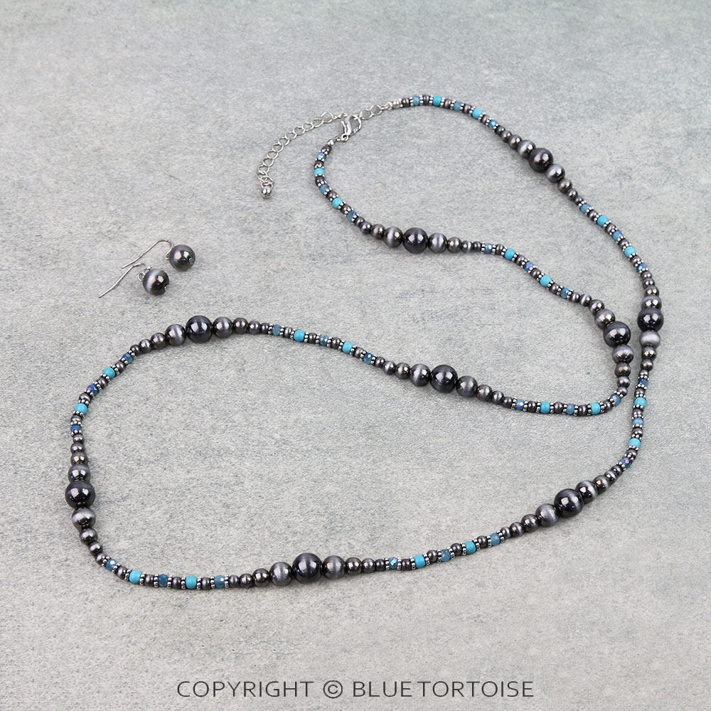 Western Navajo Style Pearl Long Necklace Set