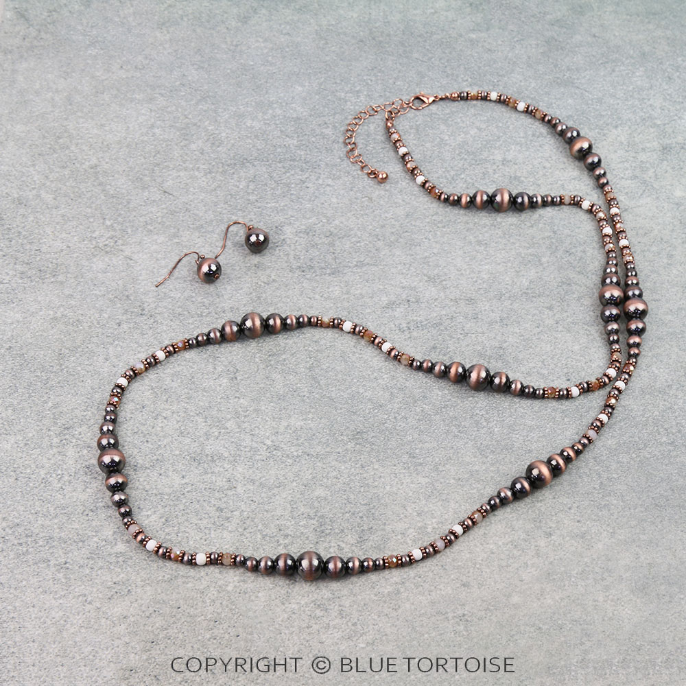 Western Navajo Style Pearl Long Necklace Set