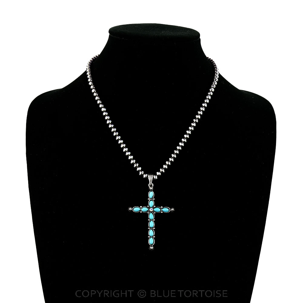 Western Cross Stone Pendant Necklace - Image 2