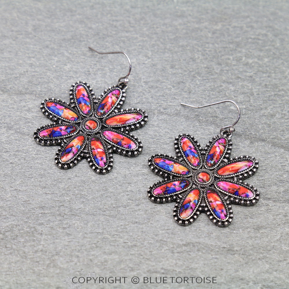 Western Concho Print Dangle Earrings