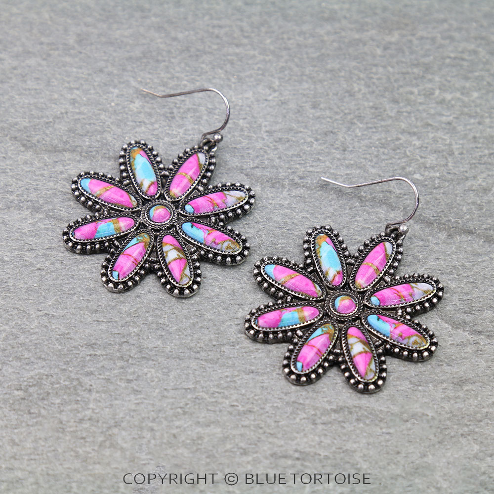 Western Concho Print Dangle Earrings