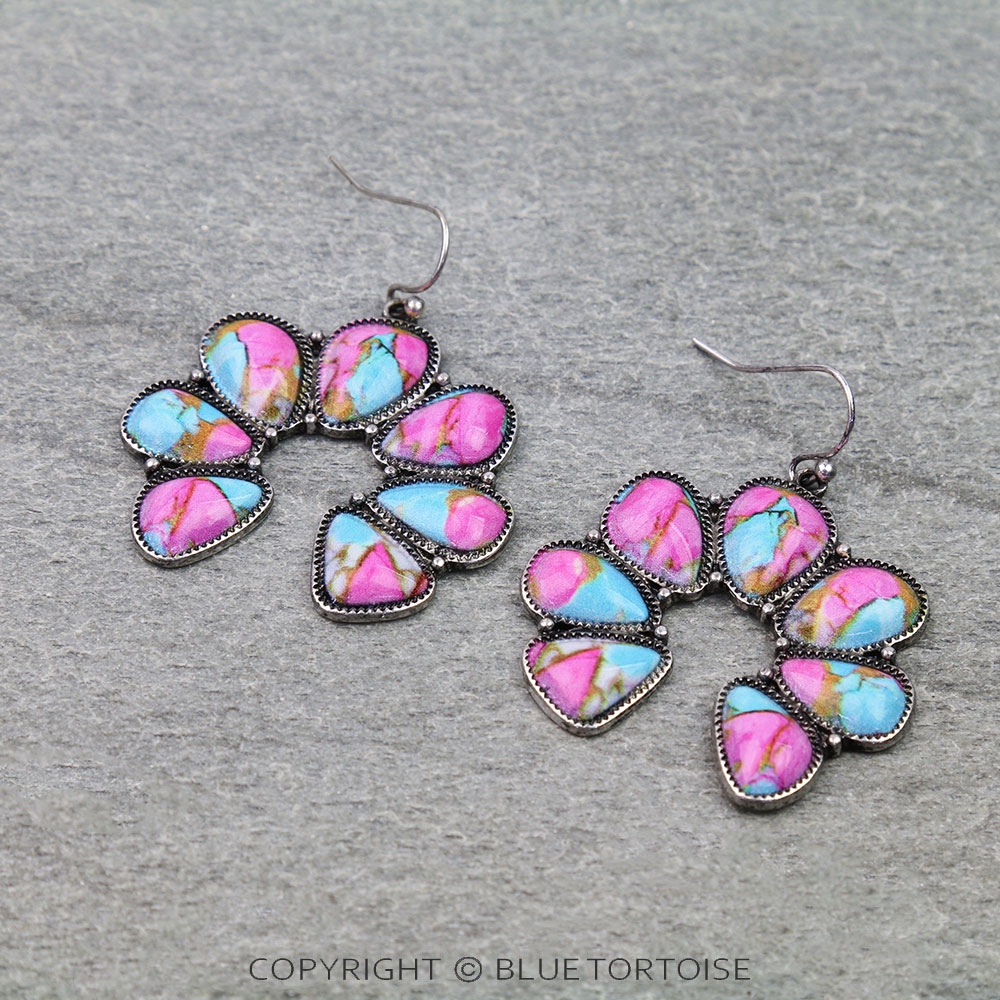 Western Squash Blossom Print Dangle Earrings