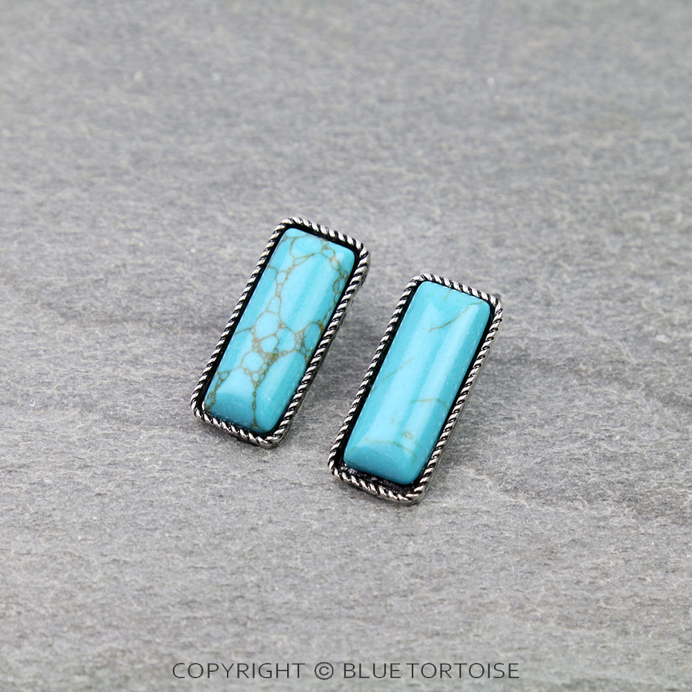 Western Rectangle Shape Stone Stud Earrings