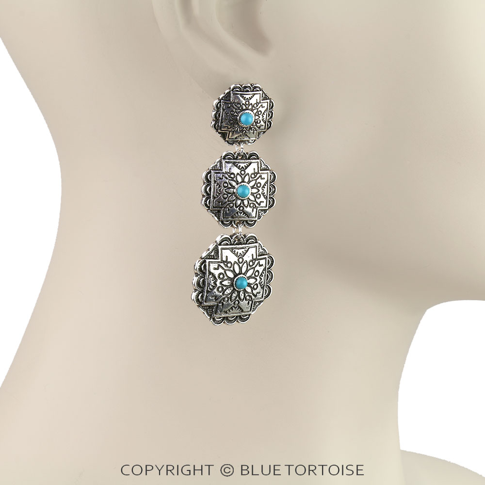 Western Concho Drop Stud Earrings - Image 2