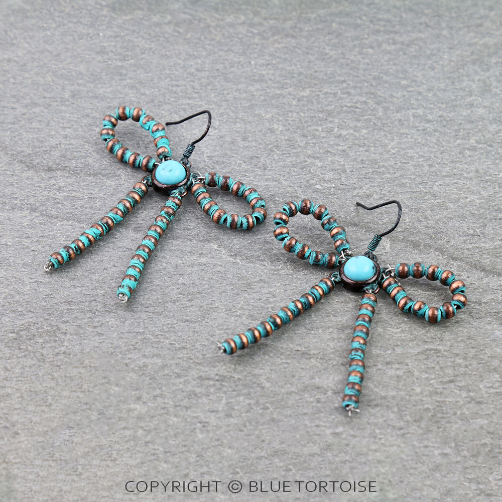 Navajo Style Pearl Bow Stone Dangle Earrings