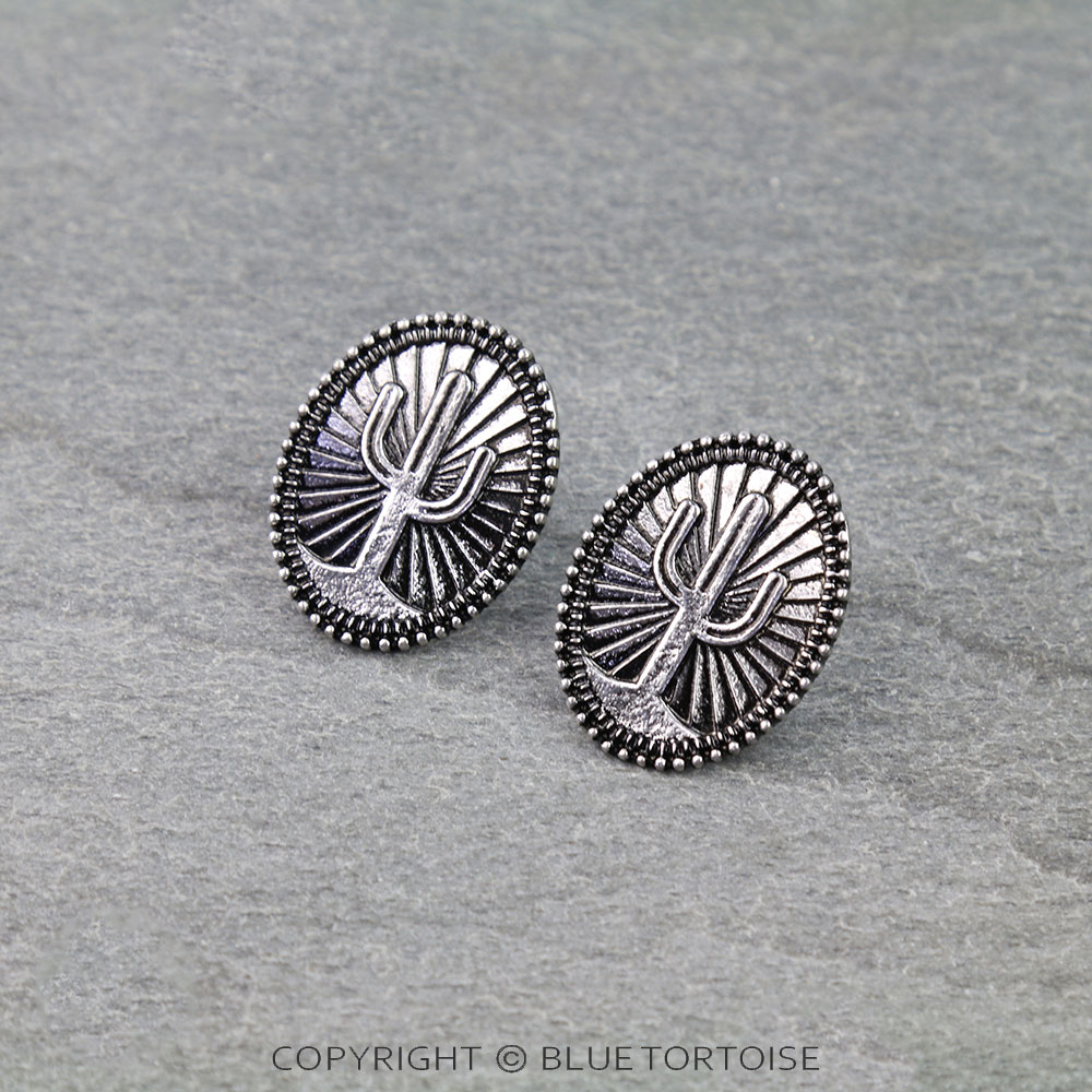 Western Cactus Etched Stud Earrings