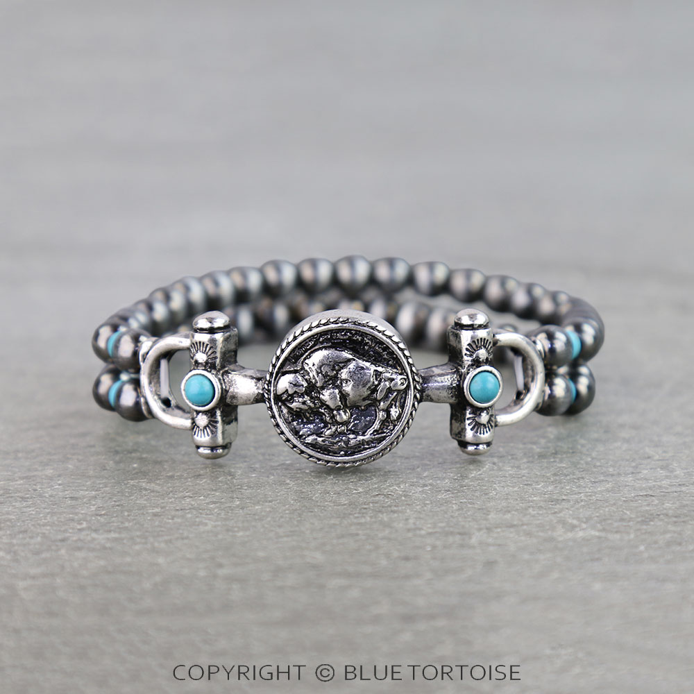 Western Buffalo Coin Horsebit Stretch Bracelet