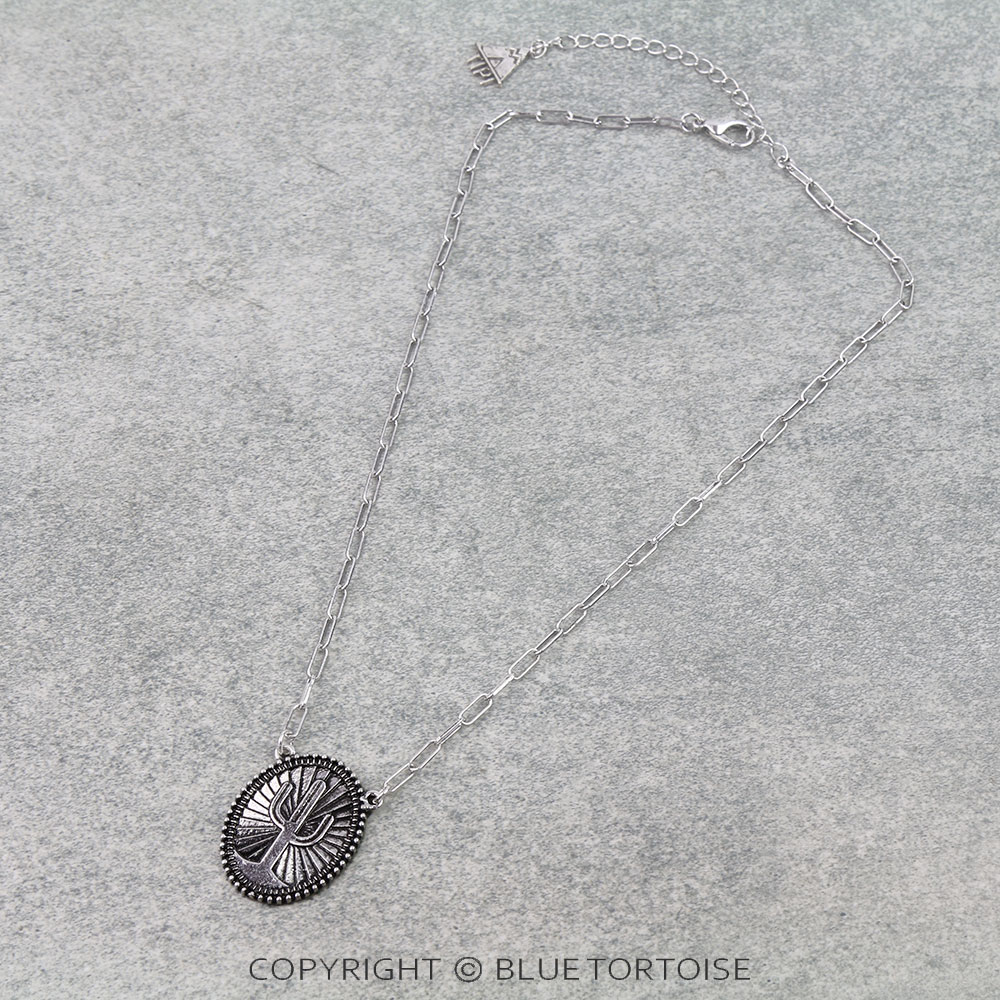 Western Cactus Etched Necklace