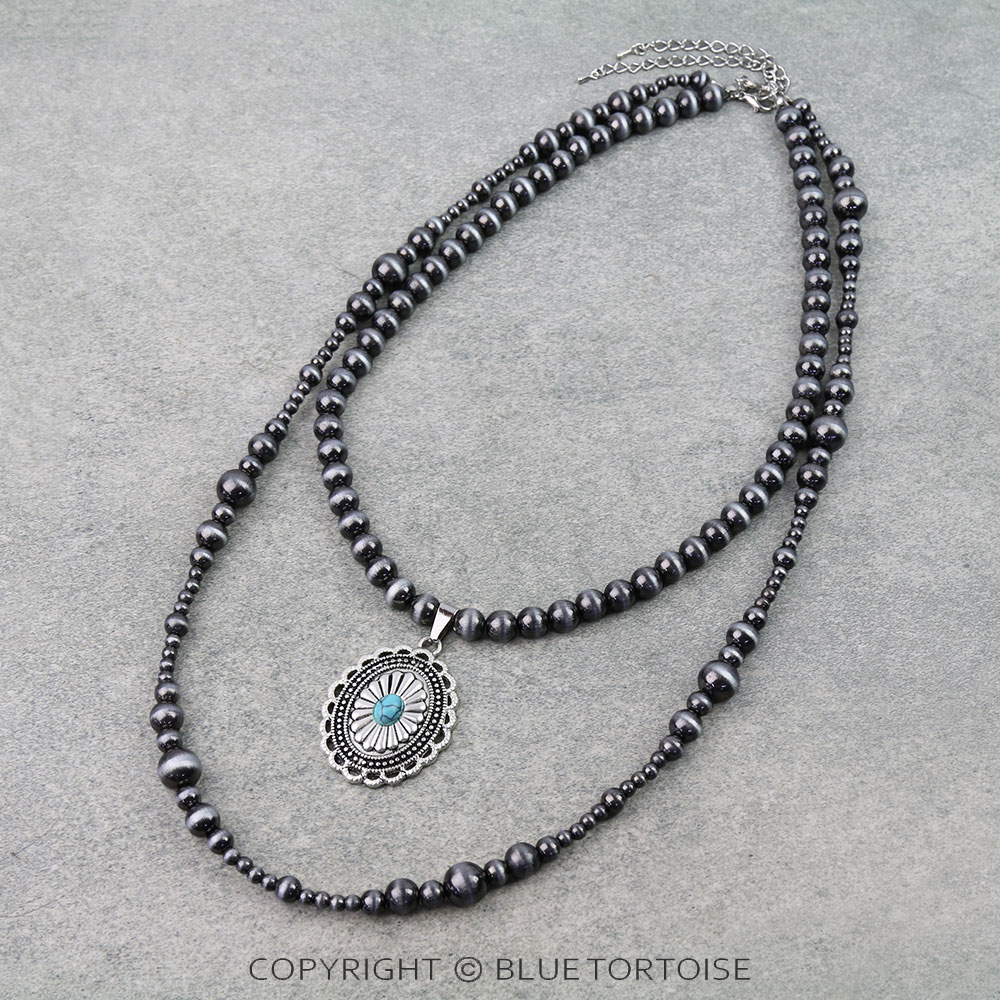 2 Layered Western Concho Stone Necklace