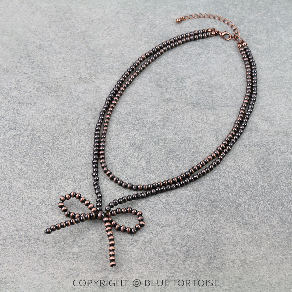 2 Row Navajo Style Pearl Bow Necklace