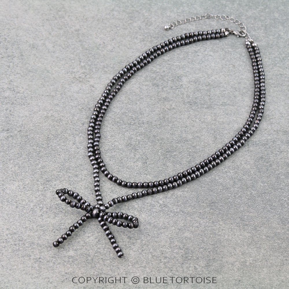 2 Row Navajo Style Pearl Bow Necklace