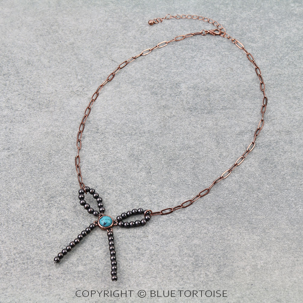 Navajo Style Pearl Bow Chain Necklace
