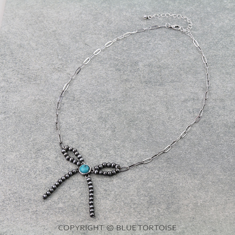 Navajo Style Pearl Bow Chain Necklace