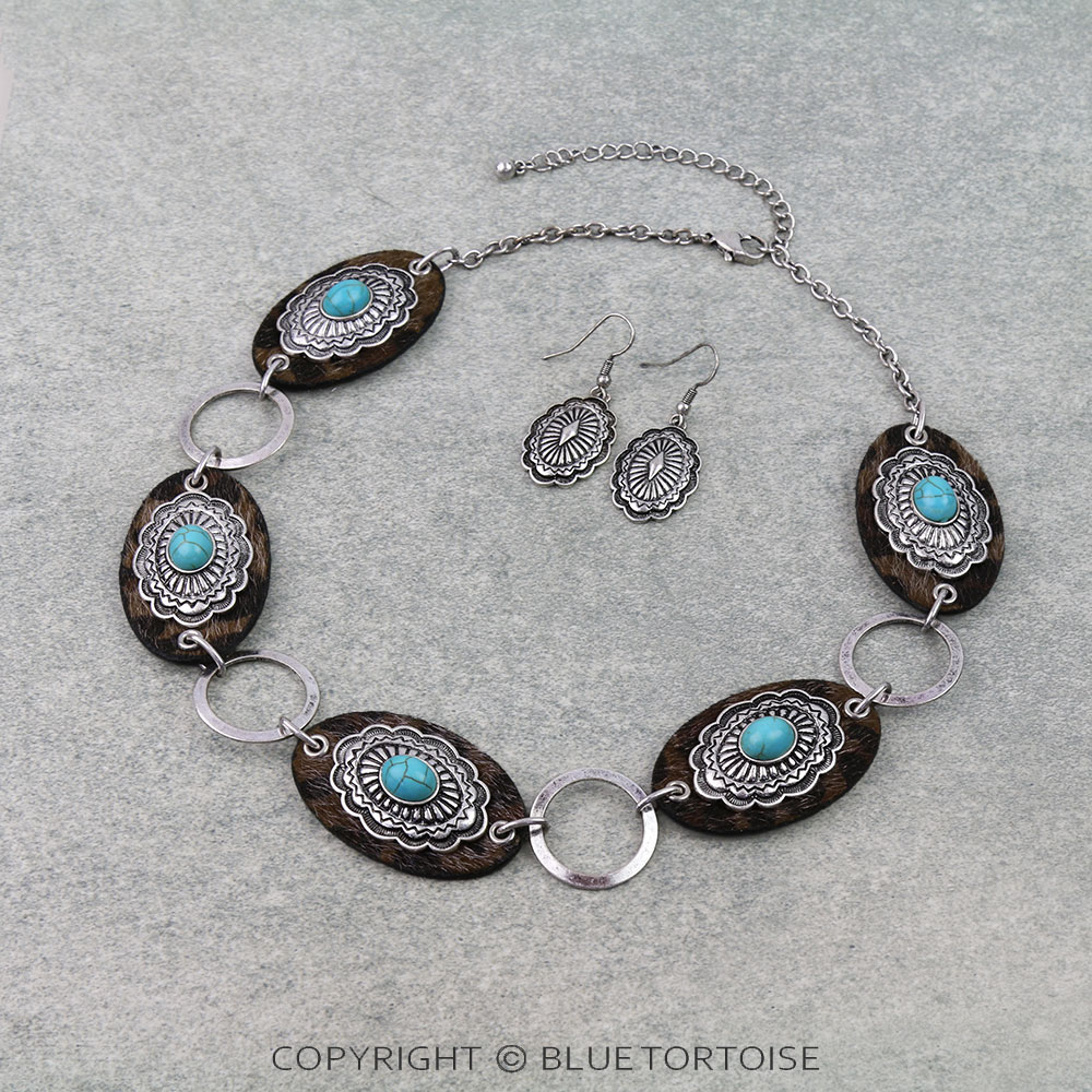 Western Concho with Leather Necklace Set