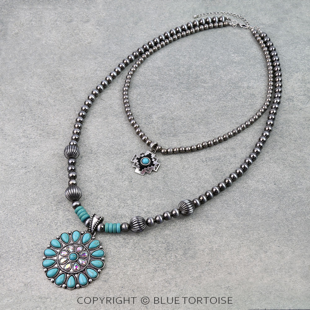 2 Layered Western Concho Stone Necklace