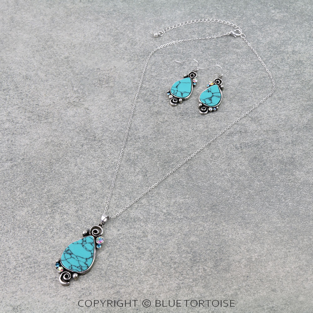 Western Teardrop Hand Stone Necklace Set