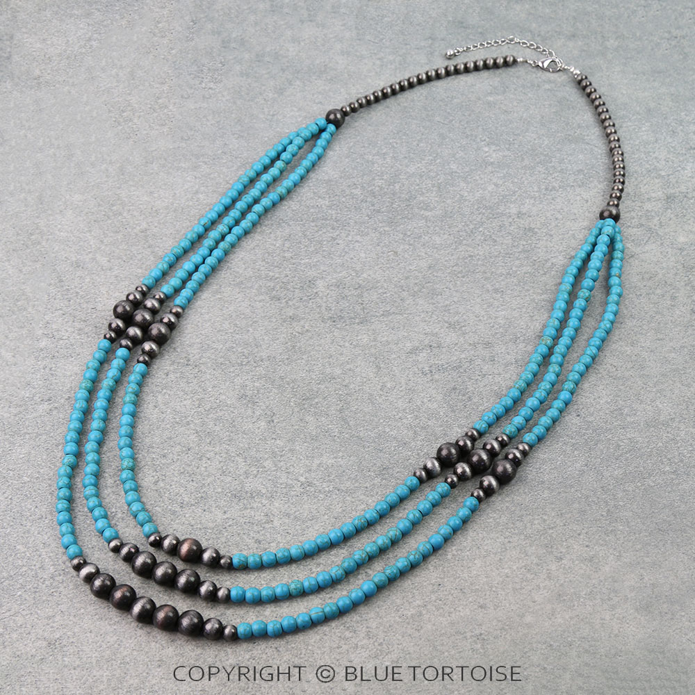 3-In-1 Navajo Style Pearl & Semi Stone Necklace