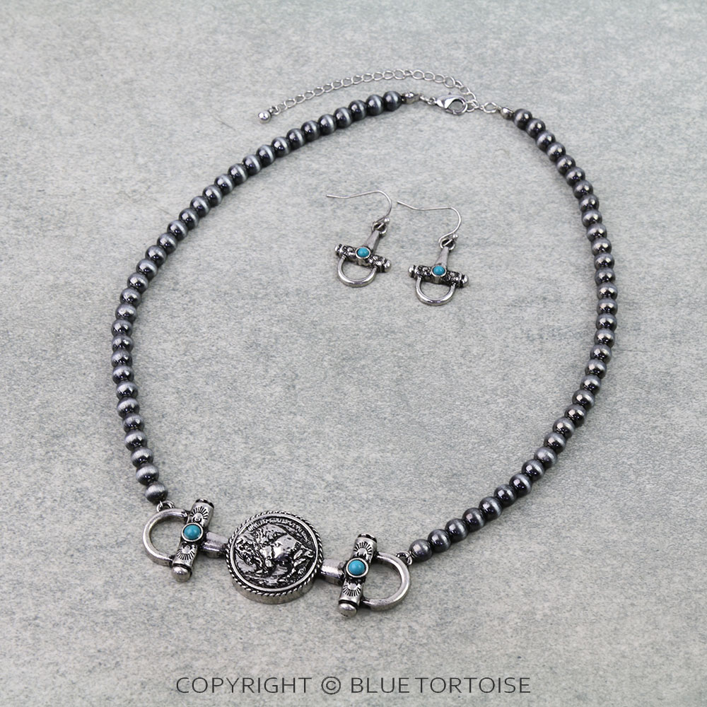 Western Buffalo Coin Horsebit Necklace Set