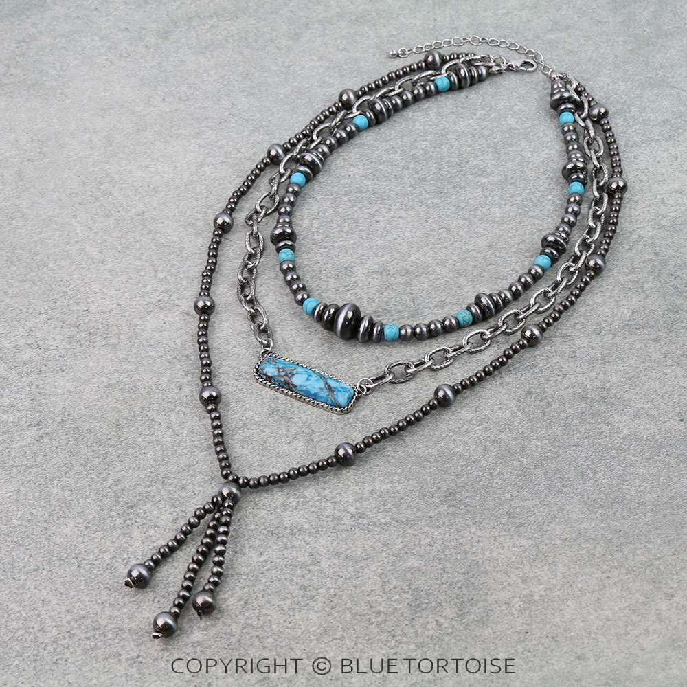 3 Layered Western Bar Stone Necklace