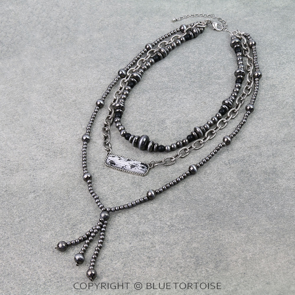 3 Layered Western Bar Stone Necklace