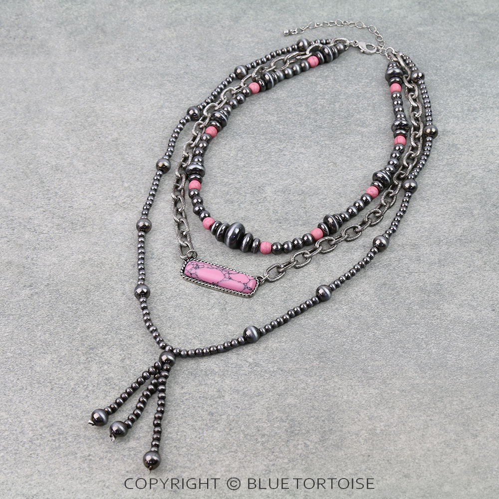 3 Layered Western Bar Stone Necklace