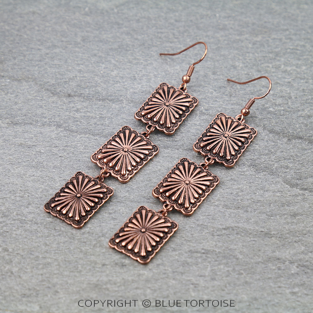 Western Rectangle Concho Drop Dangle Earrings