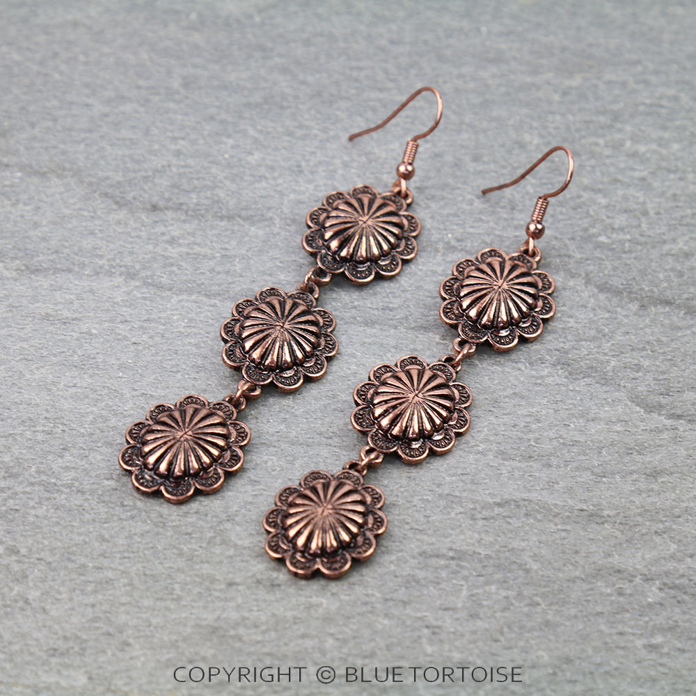 Western Concho Drop Dangle Earrings
