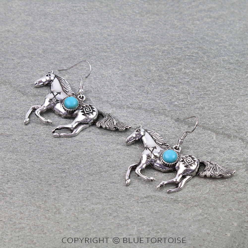Western Aztec Horse Dangle Earrings