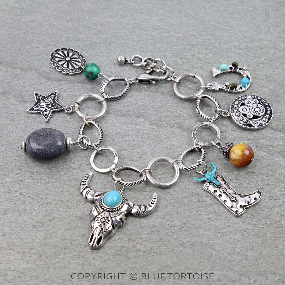 Western Steer Skull Charm Link Bracelet