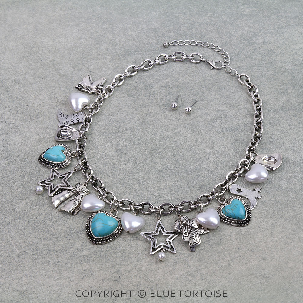 Western Heart Multi Charm Necklace Set