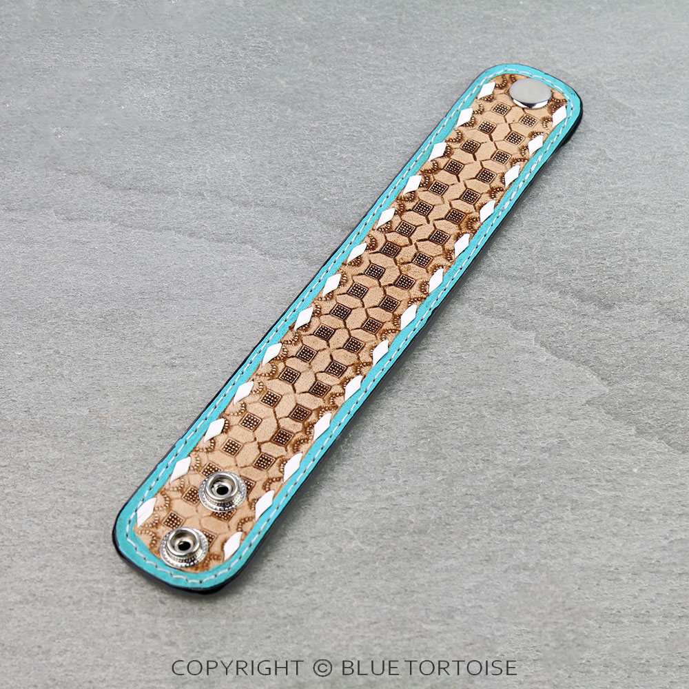 Western Genuine Tooled Leather Bracelet - Western Pattern - Image 2