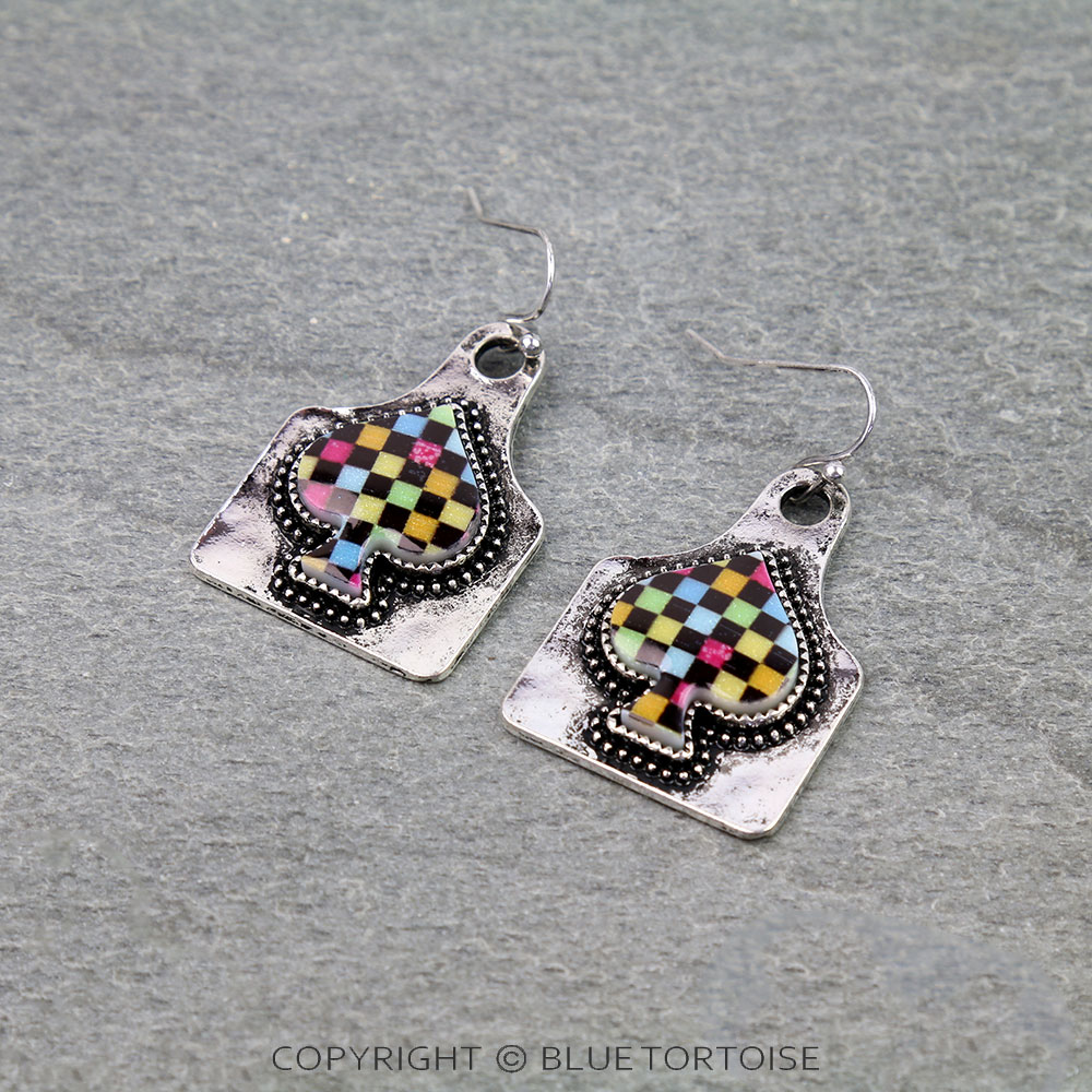 Spade Rainbow Checker Dangle Earrings
