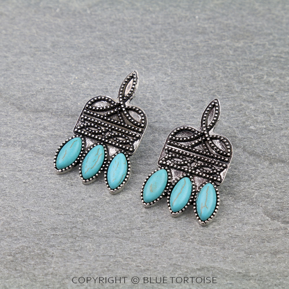 Western Boot Stitch Stone Stud Earrings