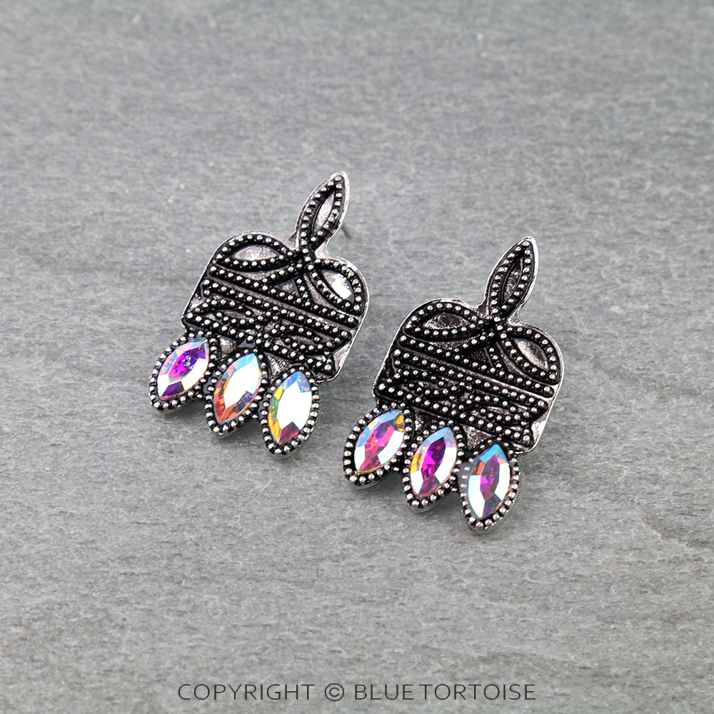 Western Boot Stitch Stone Stud Earrings