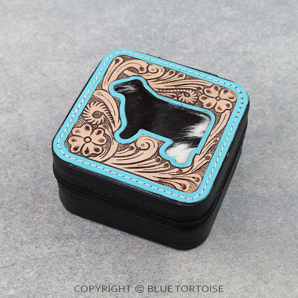 Western Tooled Leather Jewelry Box - Cow