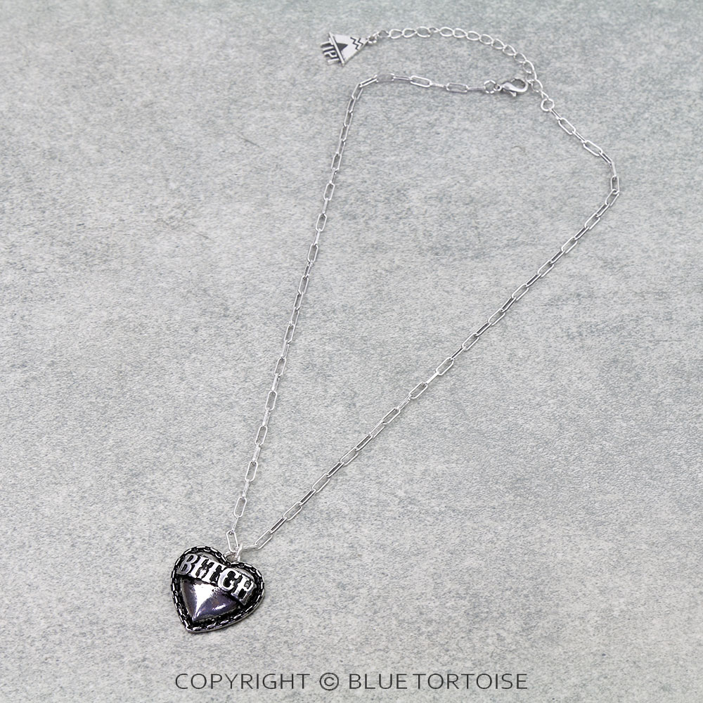 Western Heart Bitch Engraved Necklace
