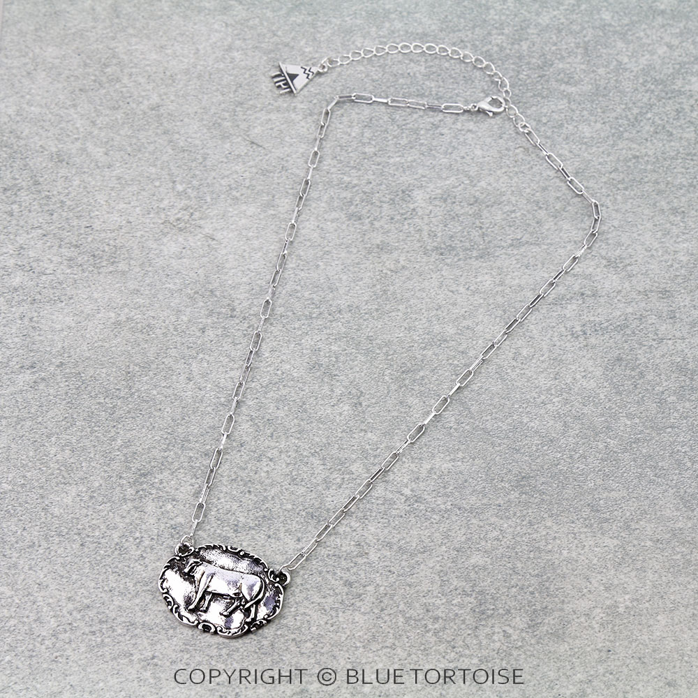 Western Meta Plate Cow Necklace