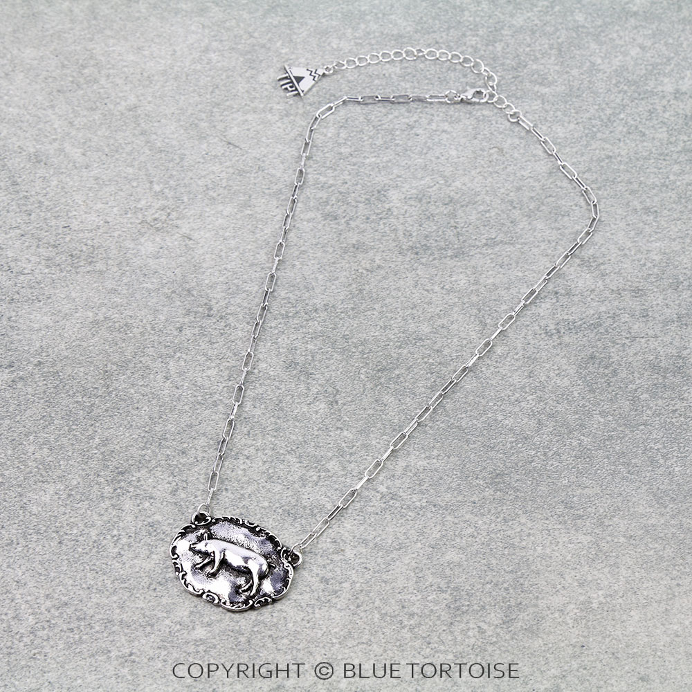 Western Meta Plate Pig Necklace