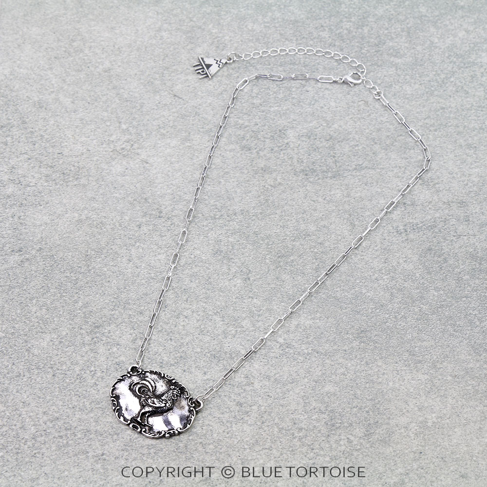 Western Meta Plate Rooster Necklace