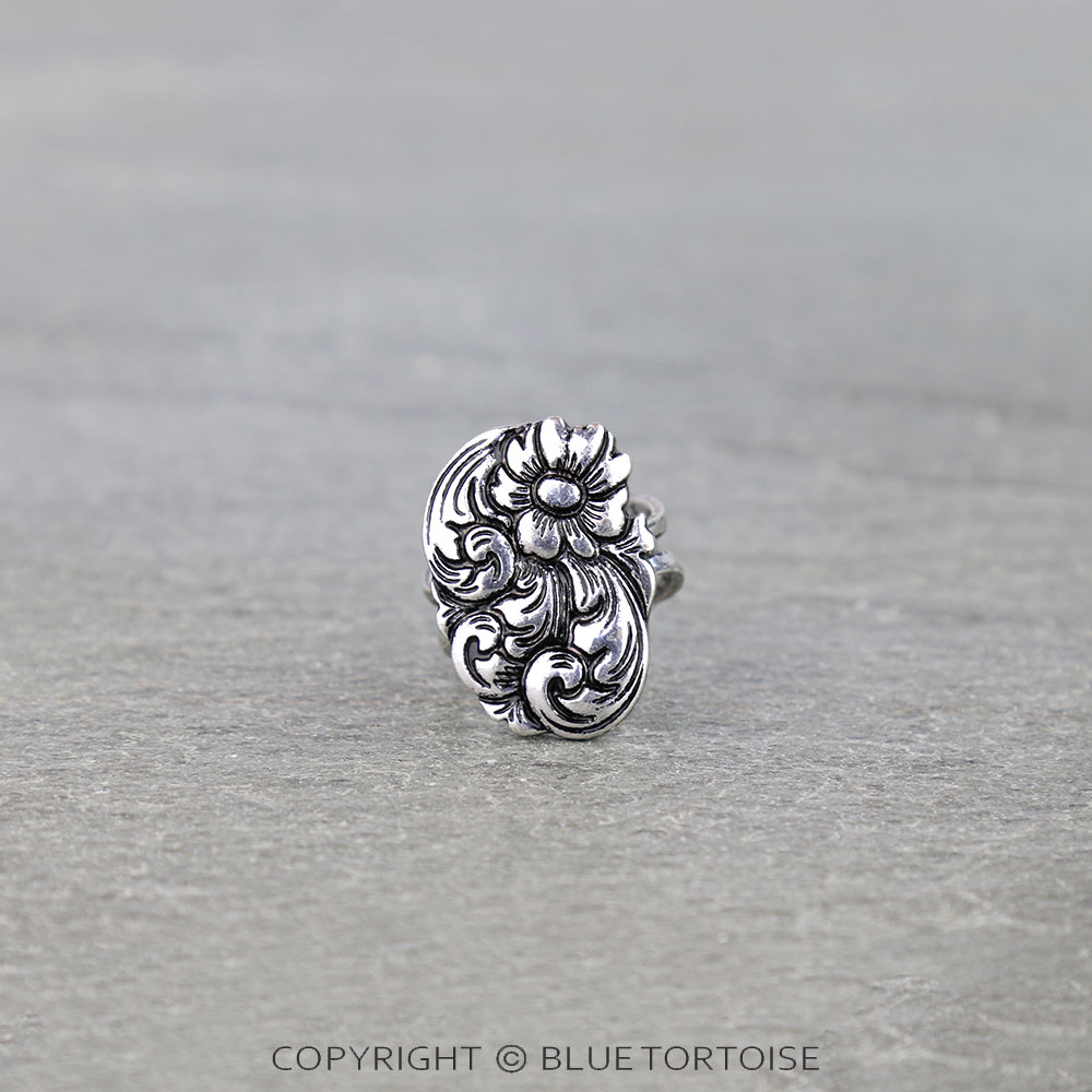 Western Oval Etched Flower Cuff Ring