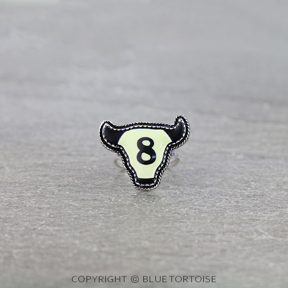 Western Cow Head 8Ball Cuff Ring