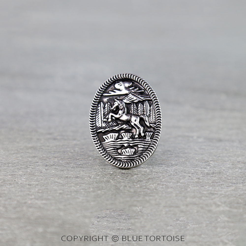 Western Standing Horse Engraved Cuff Ring